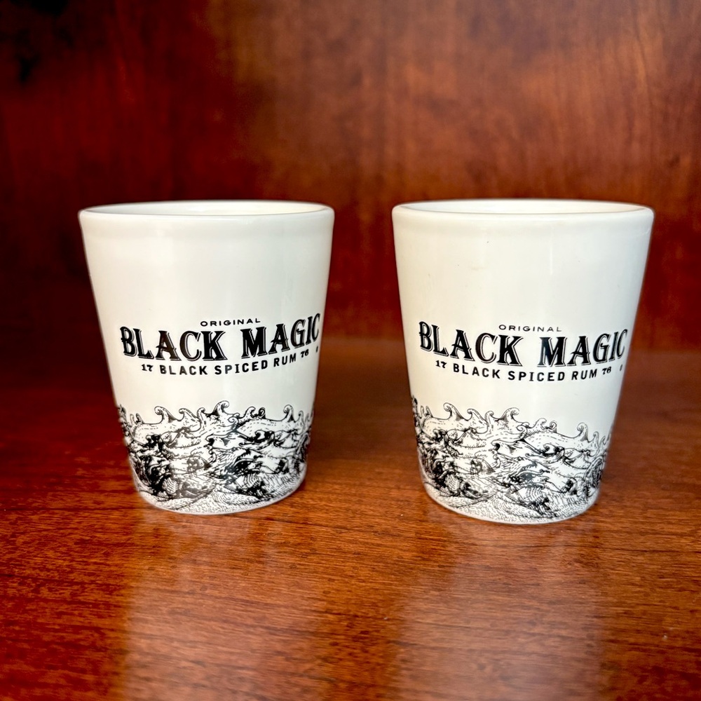 Black Magic Black Spiced Rum set/2 Shot Glasses. ❣️
